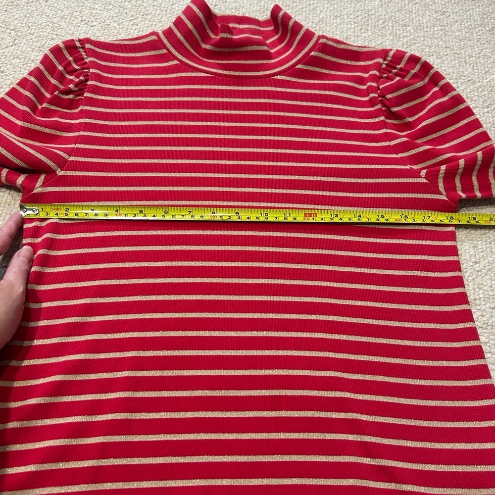 J. Crew Puff-sleeve sparkle stripe turtleneck red gold size XL - Picture 12 of 13